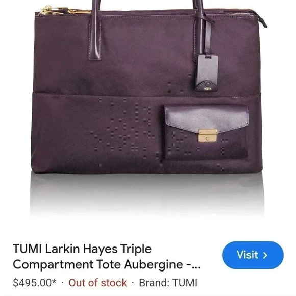 Tumi Hayes Larkin Aubargine triple compartment briefcase travel bag - Picture 14 of 16